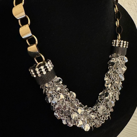 New! Chunky Statement 22” Necklace Silver, Gold & Rhinestone, Great bling! - Picture 5 of 13